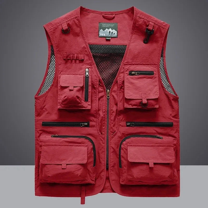 Breathable mesh fishing vest for men, featuring multiple pockets for tackle, tools & outdoor essentials.
