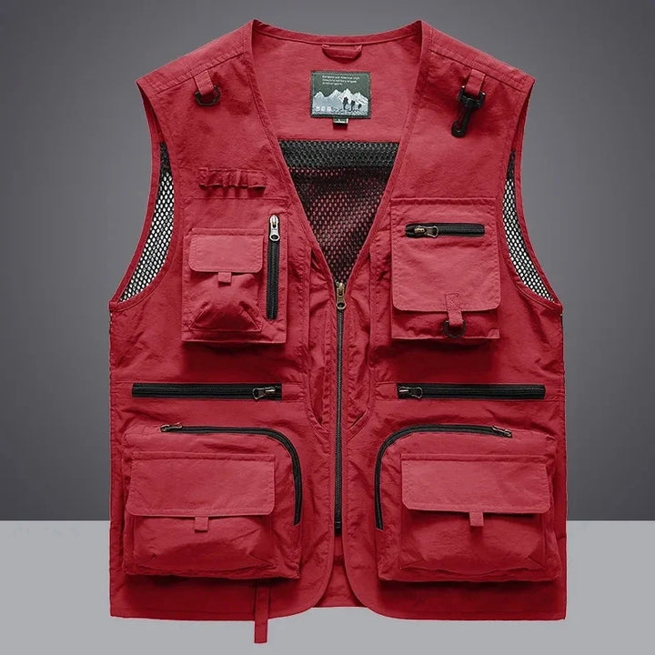 Breathable mesh fishing vest for men, featuring multiple pockets for tackle, tools & outdoor essentials.