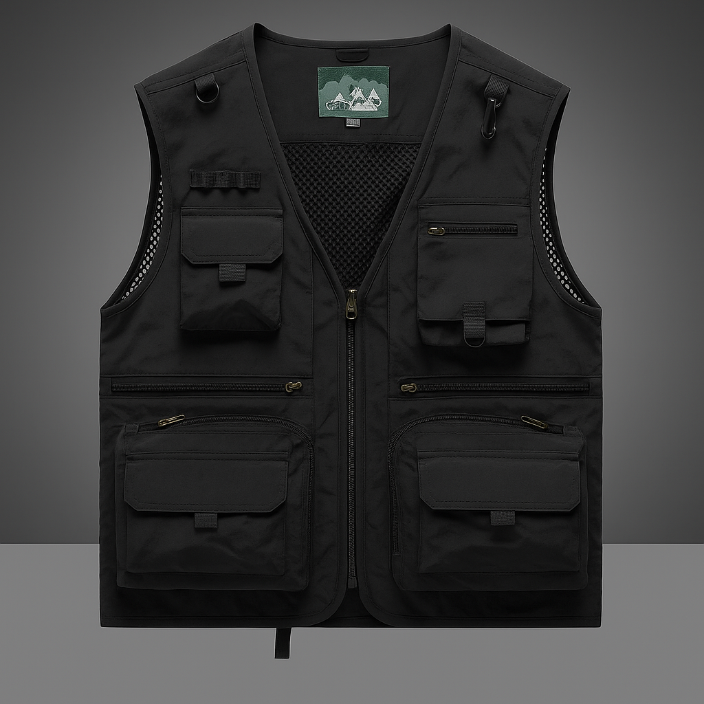 Men's breathable multi-pocket vest, a versatile utility, fishing, and photography cargo vest.