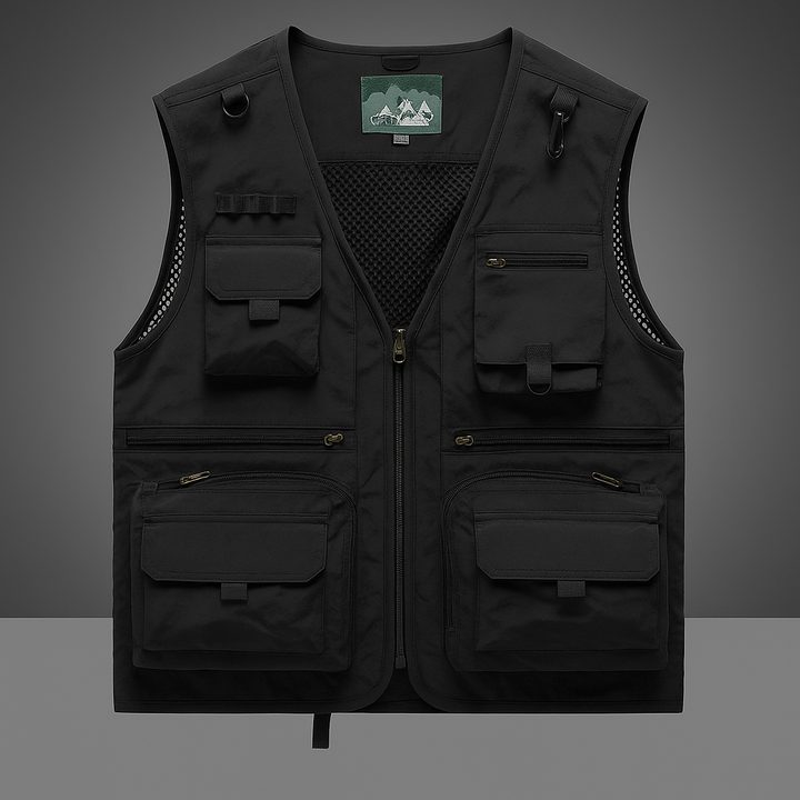 Men's breathable multi-pocket vest, a versatile utility, fishing, and photography cargo vest.