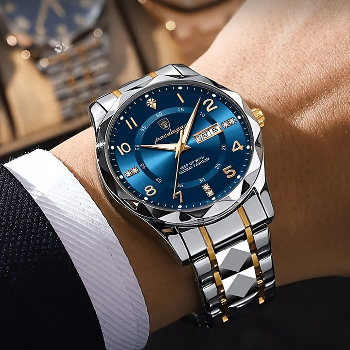 Stylish men's fashion watch, waterproof with dual display, perfect activewear accessory.