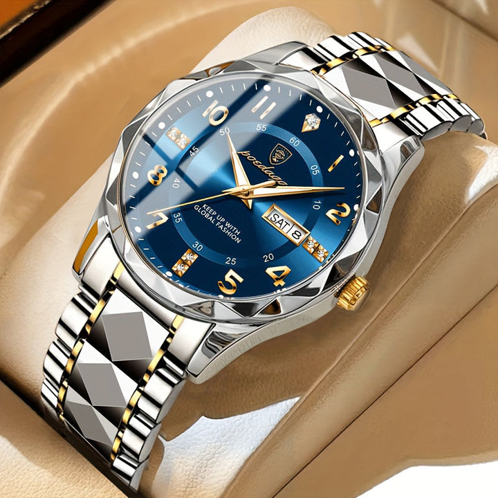 Versatile men's waterproof sports watch, dual display, chronograph, & alarm clock for active men.