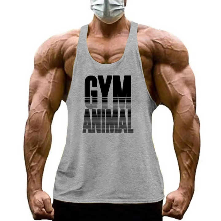 Men's muscle fit stringer tank top for gym & training. Bodybuilding activewear.