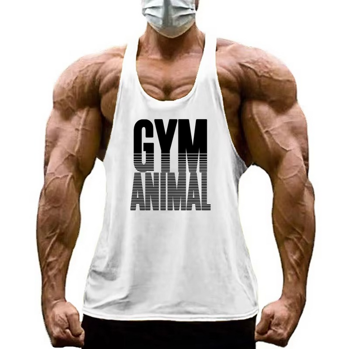 Athletic men's muscle fit stringer tank top. Stylish gym wear for bodybuilding & fitness.
