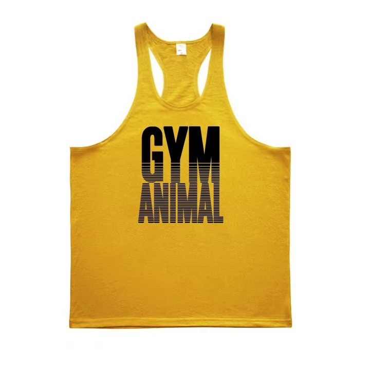 Men's training shirt, muscle fit stringer design. Perfect sleeveless top for gym workouts.