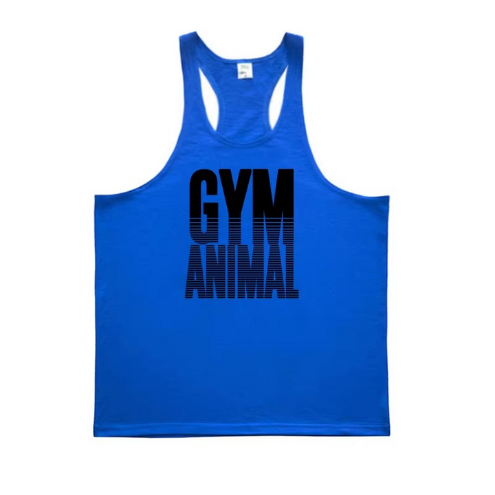 Men's gym tank top, muscle fit stringer design. Activewear for intense bodybuilding training.