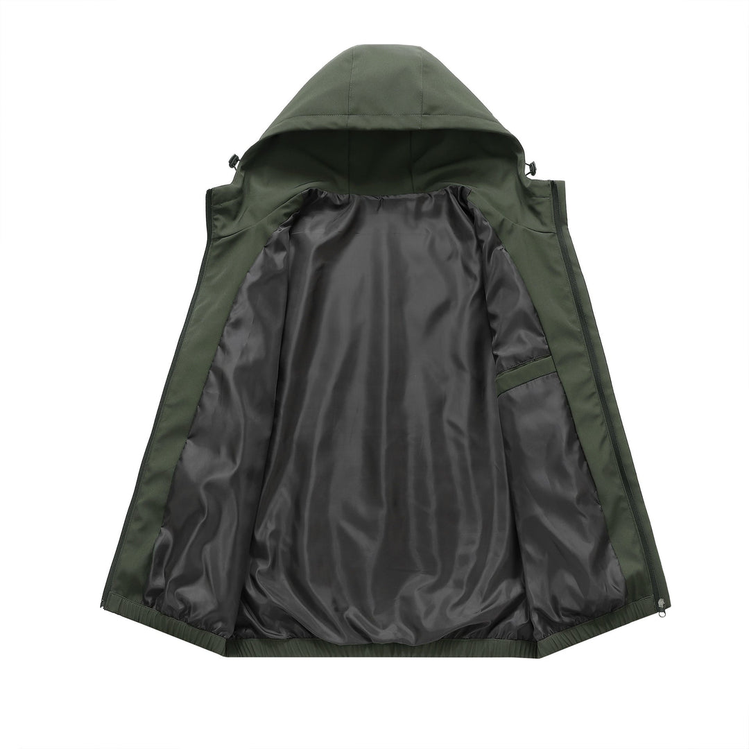 Close-up of men's Napoli Drift jacket, showcasing weatherproof fabric & sleek modern fit for outdoor style.