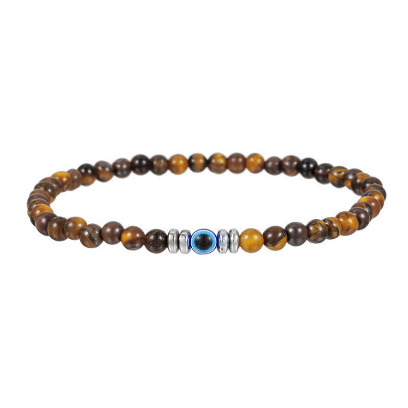 Men's adjustable natural stone evil eye protection accessory. Spiritual gemstone bracelet.