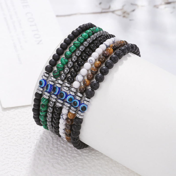 Men's 0.16" natural stone evil eye protection bracelet, adjustable fit. Spiritual gemstone jewelry.