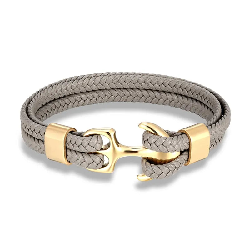 Men's casual wear essential: a rugged yet stylish nautical anchor leather bracelet