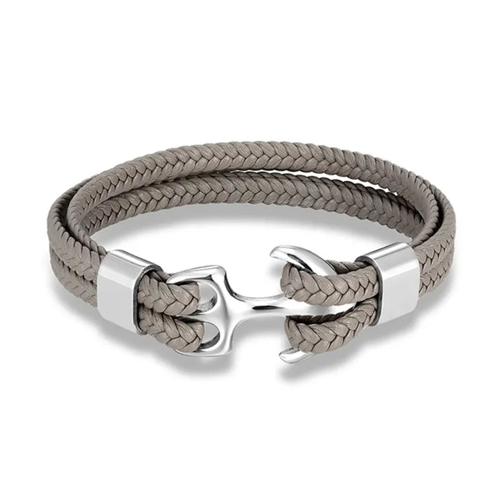 Fashionable men's anchor bracelet, handcrafted with genuine leather and steel accents
