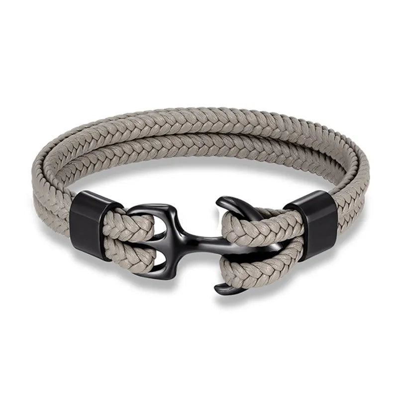 Versatile men's leather anchor bracelet, suitable for various styles and occasions