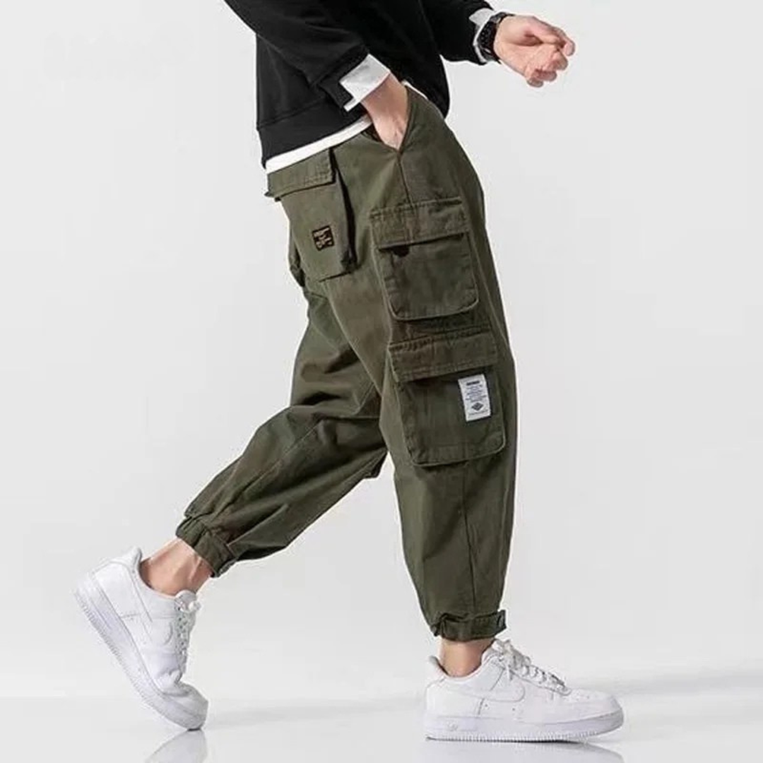 Men's utility cargo joggers with multiple pockets, perfect for casual wear & comfort.