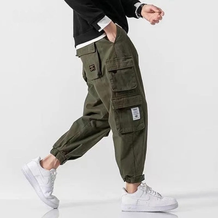 Men's utility cargo joggers with multiple pockets, perfect for casual wear & comfort.