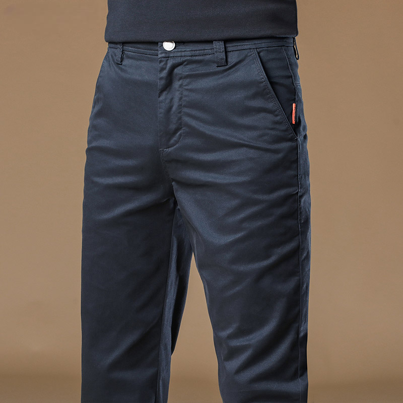 Men's navy blue slim fit office pants for a professional, tailored look. Wrinkle-resistant business casual dress pants.