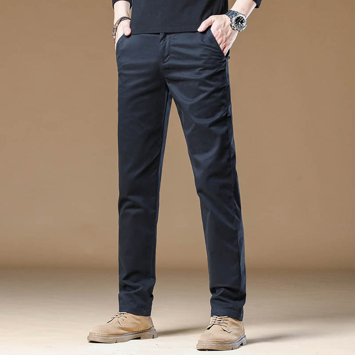 Men's khaki slim fit dress pants, perfect for professional office wear. Tailored, wrinkle-resistant business casual attire.