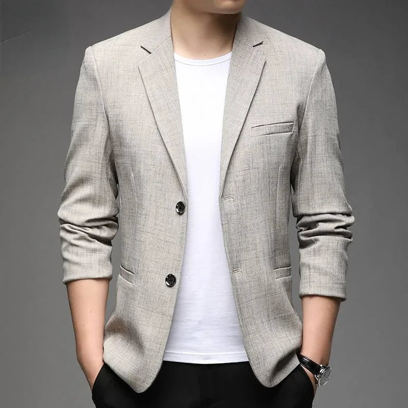Sophisticated men's structured blazer, sharp professional business casual and formal attire. Tailored fit.