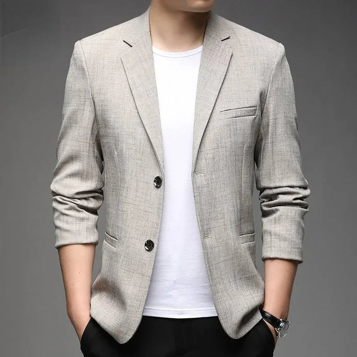 Sophisticated men's structured blazer, sharp professional business casual and formal attire. Tailored fit.