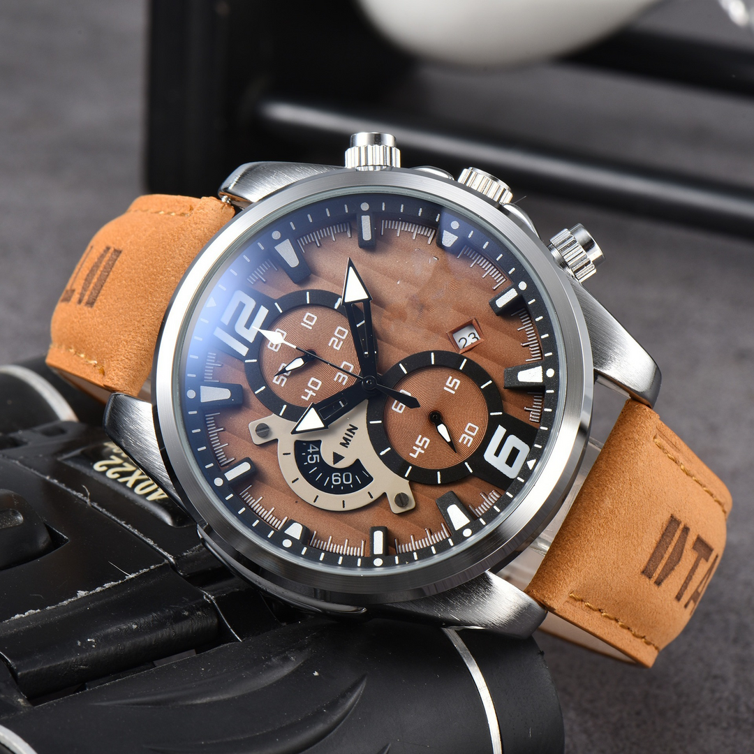 Precision men's Nexus Chrono watch, accurate date display, sophisticated stainless steel design.