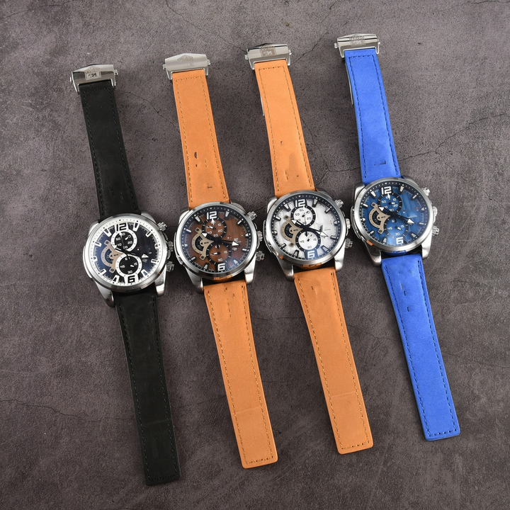Men's Nexus Chrono sport watch, stainless steel, black leather strap, chronograph & date feature.