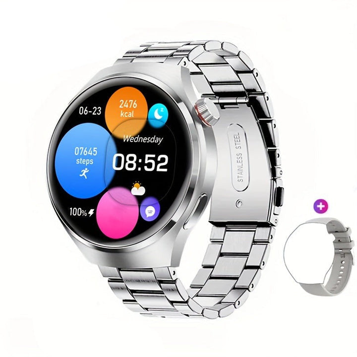 Advanced men's wearable tech smartwatch. Combines health tracking, GPS, and NFC for modern connectivity.