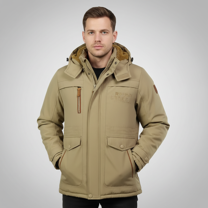 Casual men's padded jacket in black with hood, perfect for autumn winter outerwear
