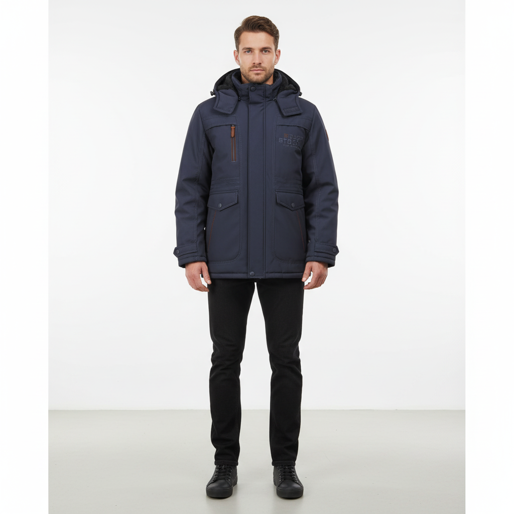 Men's fashionable padded jacket, hooded and water-repellent, suitable for winter