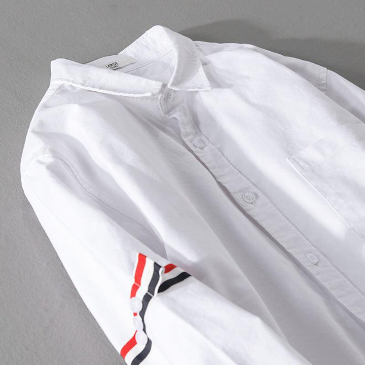 White Men's NILO long-sleeve button-up shirt. Smart-casual, lightweight & breathable for versatile men's fashion.