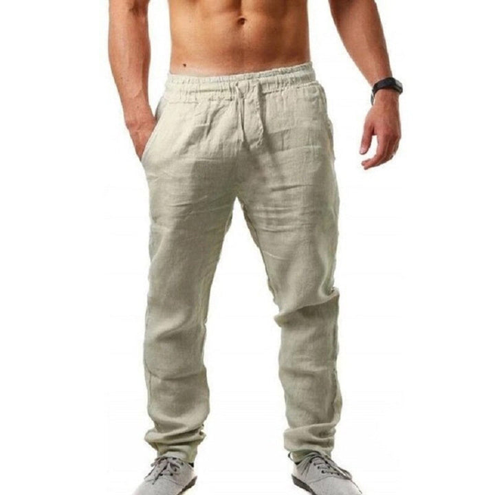 Stylish men's Noah linen trousers for a casual summer look. Breathable pants, perfect for warm weather comfort.