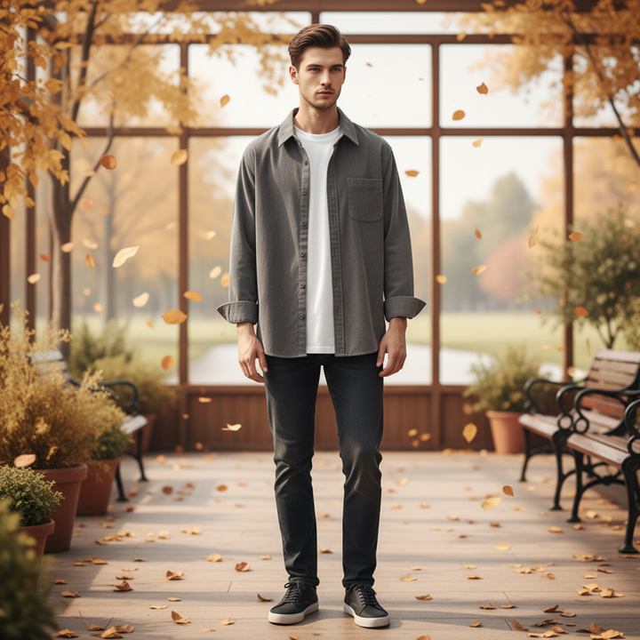 Men's Noah corduroy button-down shirt, dark green, long sleeve for autumn comfort