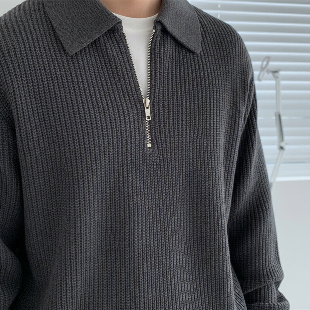 Noah men's versatile pullover with a standing zip collar, ideal for layering and everyday wear.