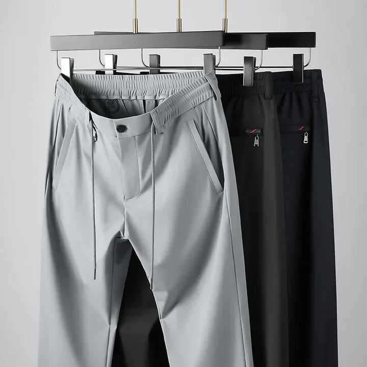 Noam men's stretch trousers with drawstring waist, perfect for smart casual, travel, or workwear.