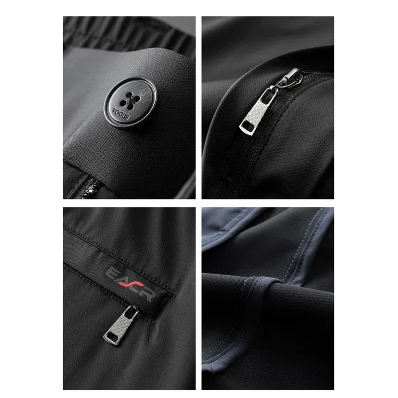Versatile men's Noam stretch trousers, suitable for travel, work, or casual outfits with all-day comfort.