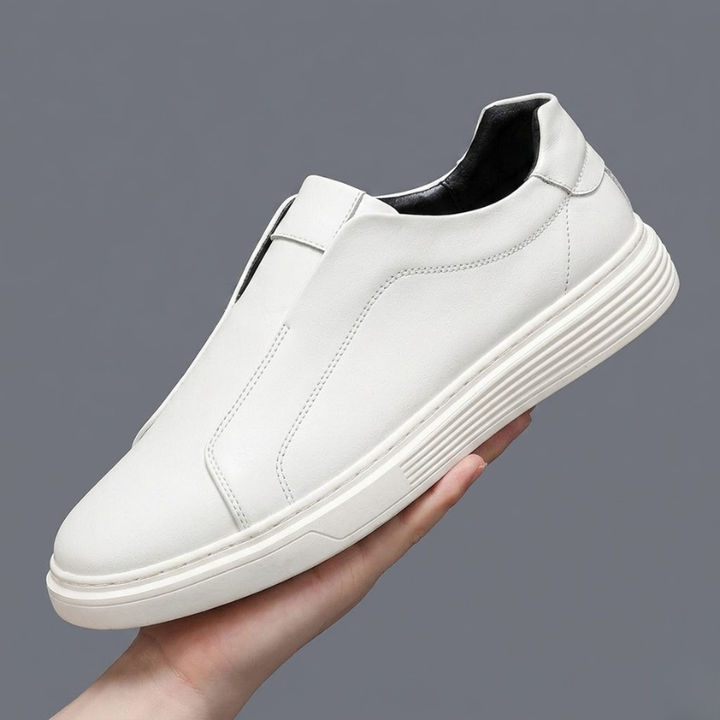 White Noble Italiana men's comfort sneakers. Refined low-top casual shoes with loop lacing for everyday wear.
