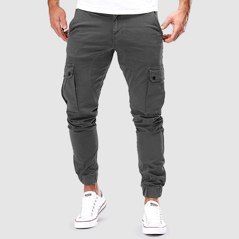 Men's Nolan cargo trousers with multiple utility pockets, ideal for versatile everyday wear & casual style.