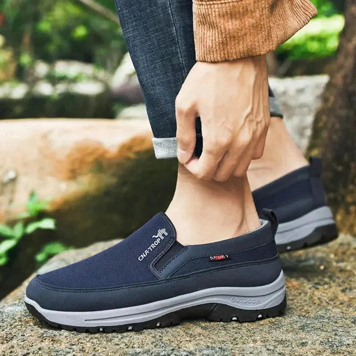 Nolan men's orthopedic walking shoes providing stability & pain relief for long hikes.