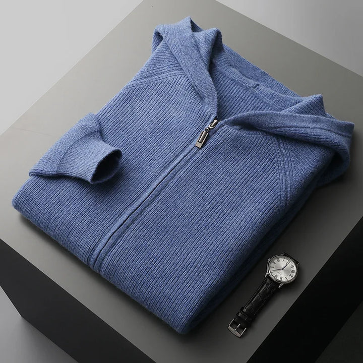 Cozy men's Nova full-zip hoodie. Modern long sleeve design for comfortable everyday fashion and layering.