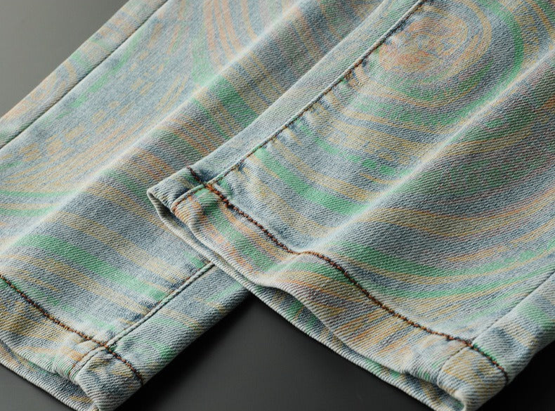 Durable men's slim fit patterned jeans, offering bold style & a comfortable, modern fit.