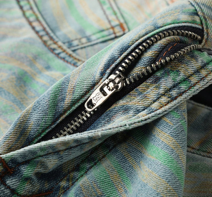 Casual chic men's slim fit jeans, featuring a bold pattern for elevated, comfortable everyday look.