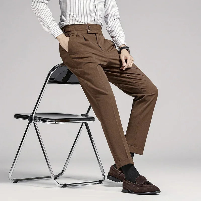 Stylish men's pleated dress pants, tailored for an old money look. Perfect for smart casual or formal occasions.