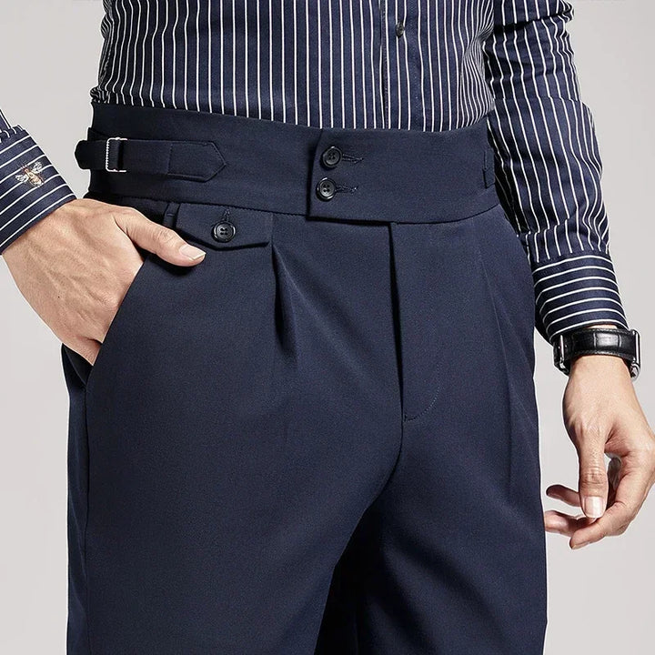 Comfortable men's pleated dress trousers with a tailored old money fit. Elevate your formal or smart casual look.
