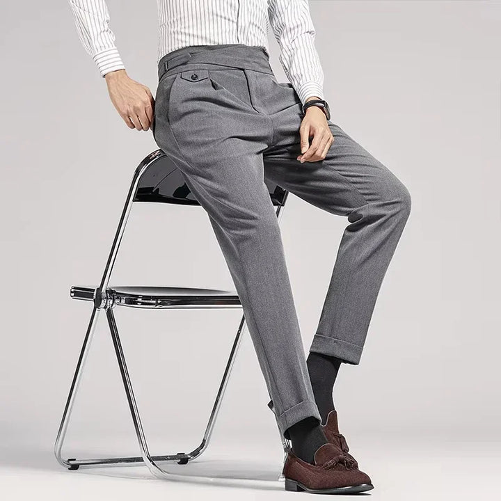 Versatile men's pleated dress pants for smart casual to formal. Tailored old money style for classic men's apparel.