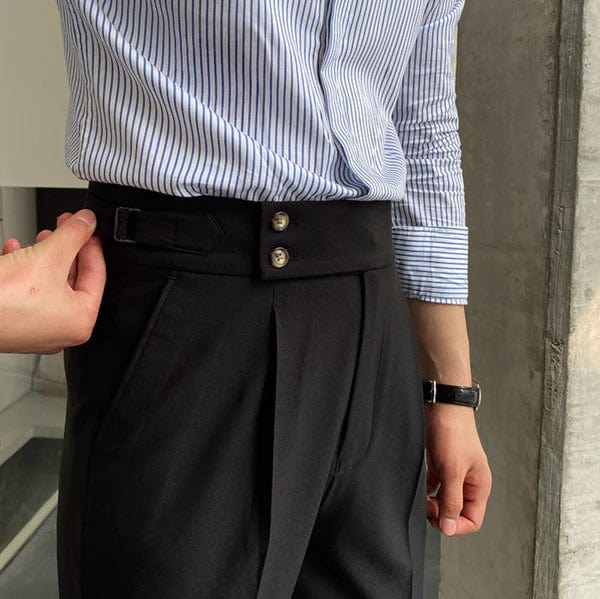 Versatile men's smart pants with adjustable waist, suitable for both business casual & daily comfort.