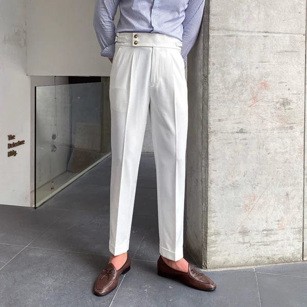 Polyester men's comfort trousers with an adjustable waist for a perfect fit, great for any occasion.