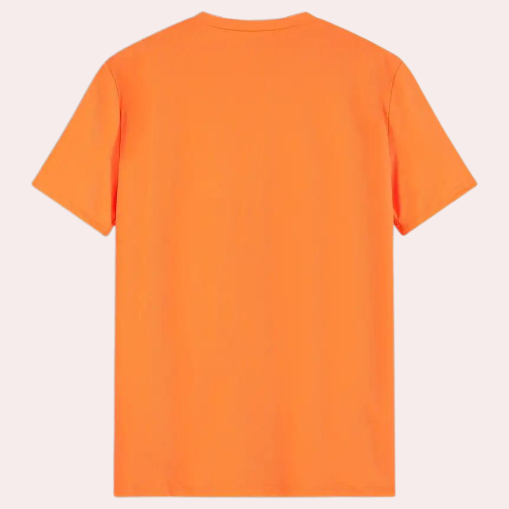 Comfortable men's apparel: bright orange round neck t-shirt for everyday casual wear.