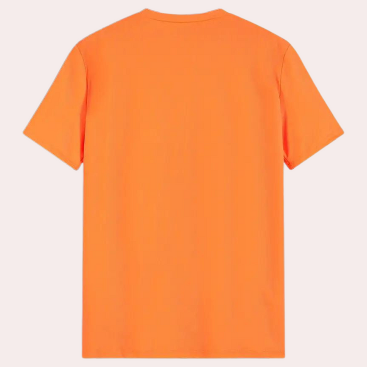 Comfortable men's apparel: bright orange round neck t-shirt for everyday casual wear.