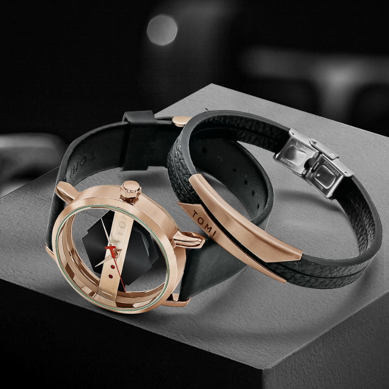 Men's unique Orbiting Hex-Core watch; a perfect gift for him. Features leather strap & modern design.