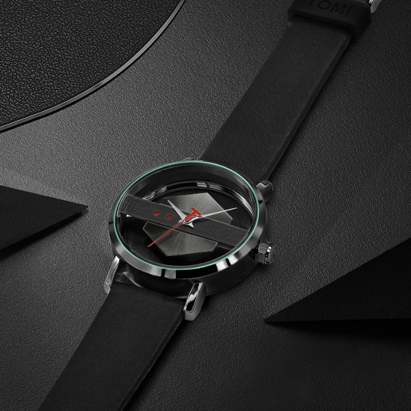 Modern men's designer watch with a unique orbiting hex-core dial and comfortable leather strap. Gift for him.