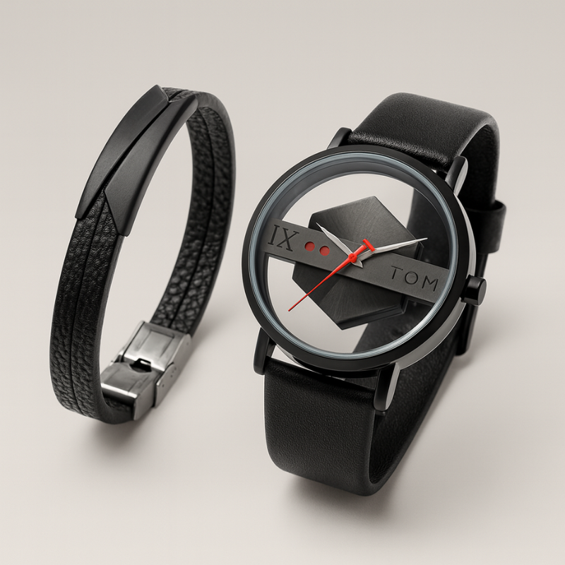 Elegant Men's Orbiting Hex-Core watch, a sophisticated modern timepiece with a distinctive orbit design.