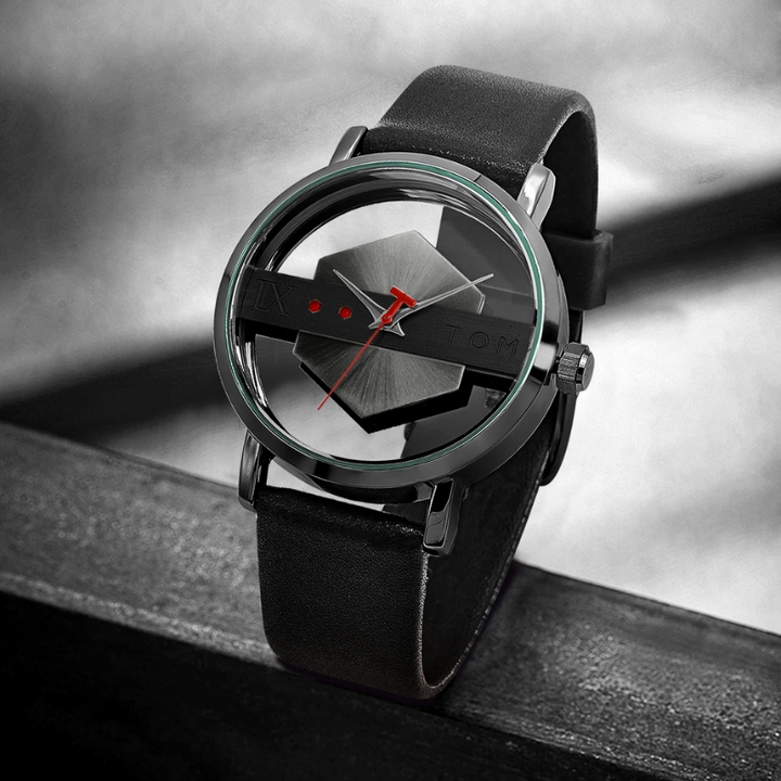Designer Men's watch with an innovative orbiting hex-core mechanism and durable leather strap.
